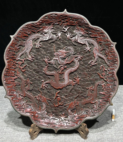 古玩雜項剔紅盤真品鑒賞圖