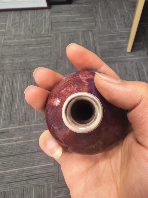 古玩陶瓷鈞紅窯變釉荸薺瓶真品鑒賞圖