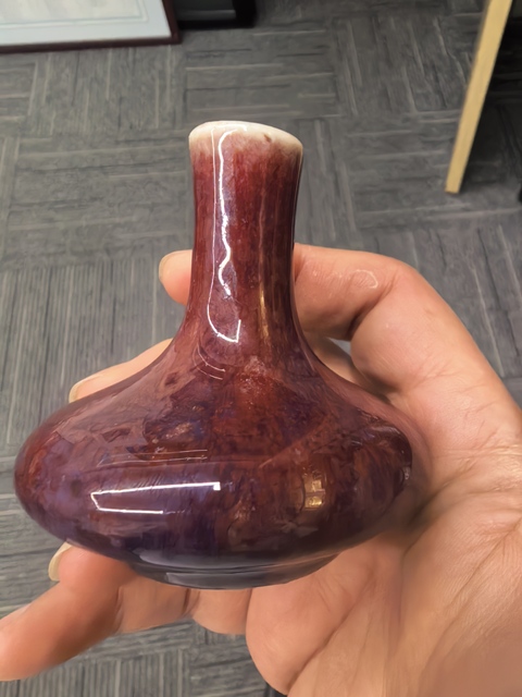 古玩陶瓷鈞紅窯變釉荸薺瓶真品鑒賞圖