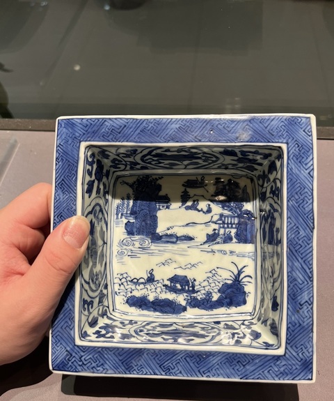 古玩陶瓷山水人物四方盤真品鑒賞圖
