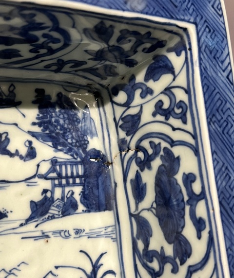 古玩陶瓷山水人物四方盤真品鑒賞圖