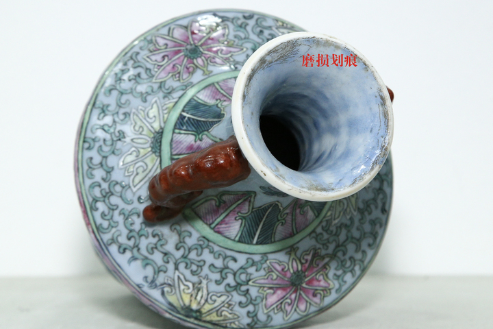 古玩陶瓷民國·天藍(lán)釉粉彩人物故事紋象耳瓶拍賣，當(dāng)前價格3289元
