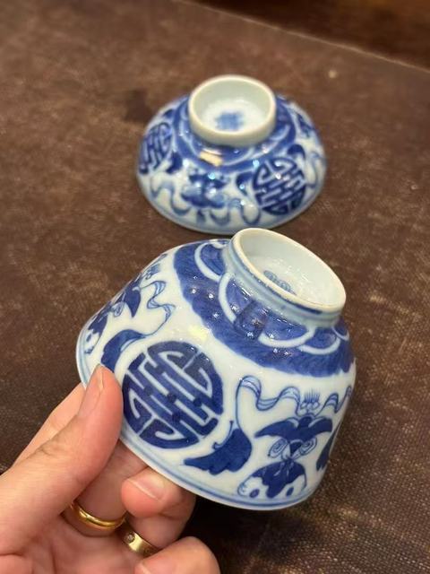古玩陶瓷福壽紋蓋碗真品鑒賞圖