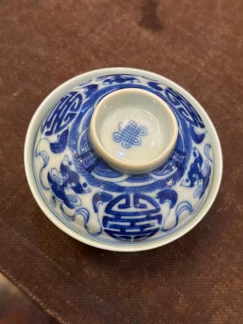 古玩陶瓷福壽紋蓋碗真品鑒賞圖