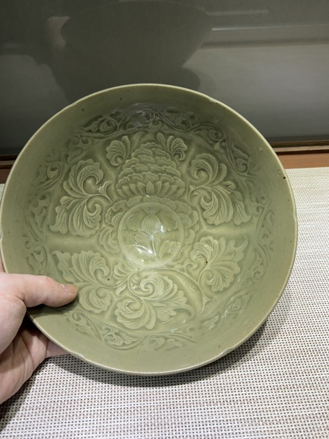 古玩陶瓷耀州窯菠蘿牡丹大碗真品鑒賞圖