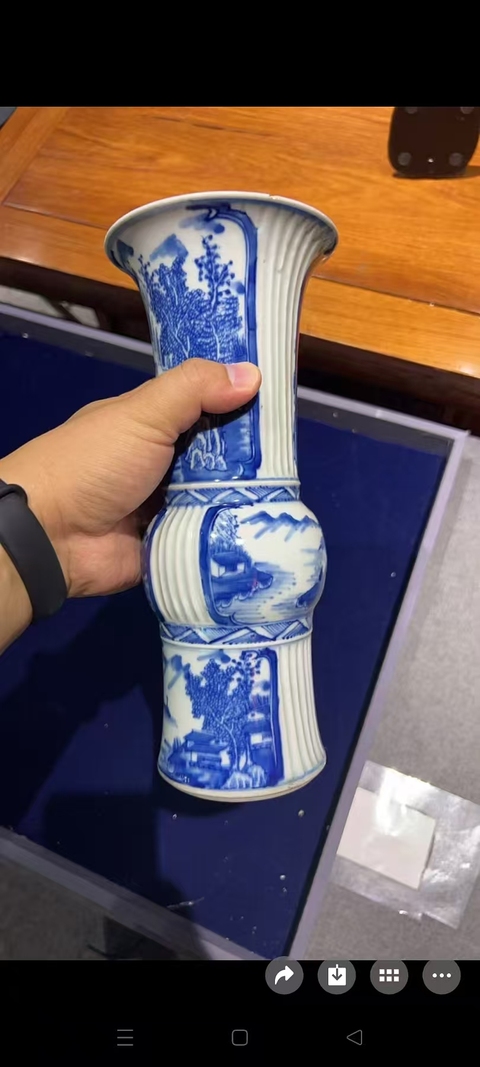 古玩陶瓷山水紋青花花觚真品鑒賞圖