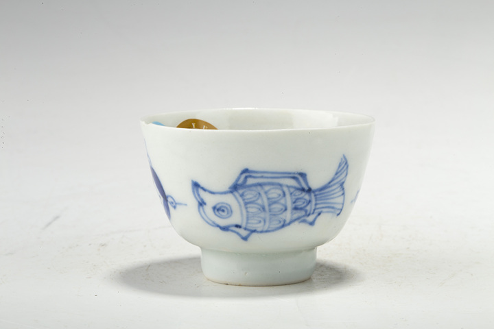 古玩陶瓷清晚·青花吉語魚紋杯真品鑒賞圖