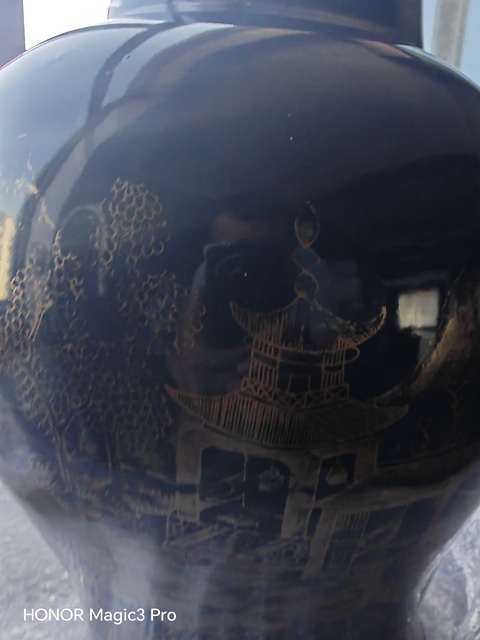 古玩陶瓷霽藍(lán)釉描金山水人物將軍罐真品鑒賞圖