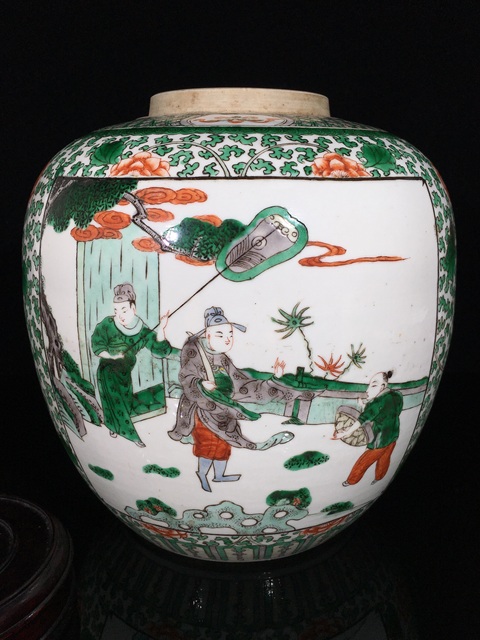 古玩陶瓷人物紋五彩罐真品鑒賞圖