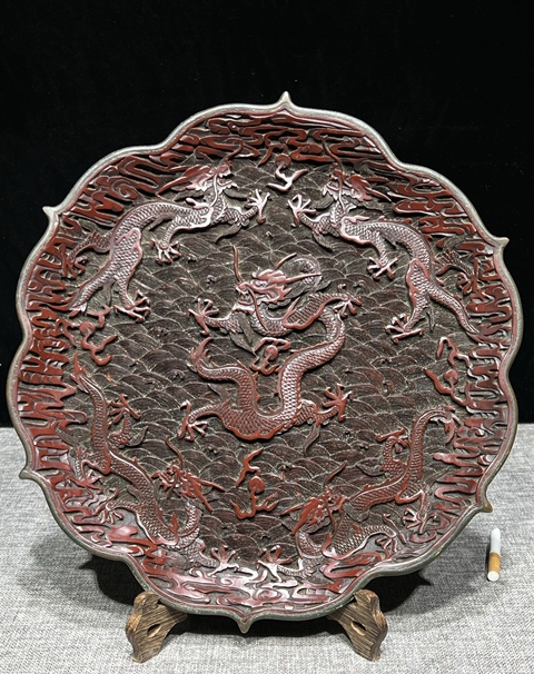 古玩雜項剔紅盤子真品鑒賞圖