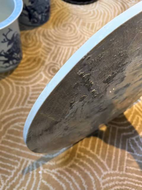 古玩陶瓷淺絳彩山水紋圓型瓷板畫真品鑒賞圖