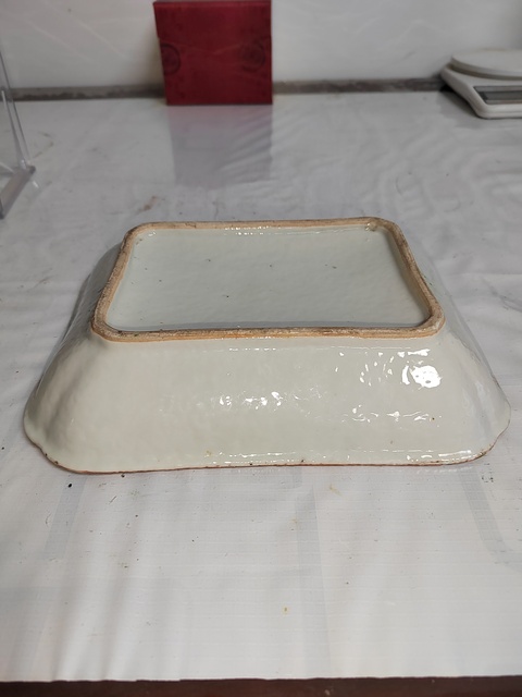 古玩陶瓷廣彩人物花鳥蝶紋四方倭角盤拍賣，當前價格1200元