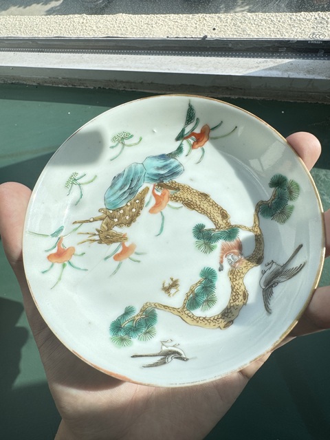 古玩陶瓷同治細路粉彩盤真品鑒賞圖