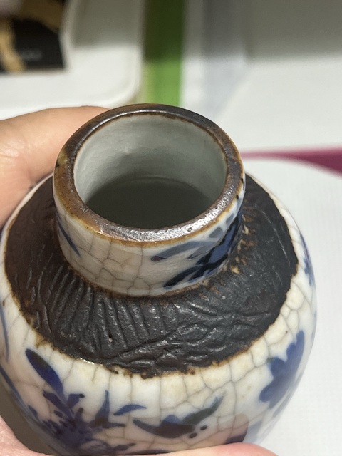 古玩陶瓷清代中晚期哥釉青花花鳥瓶真品鑒賞圖