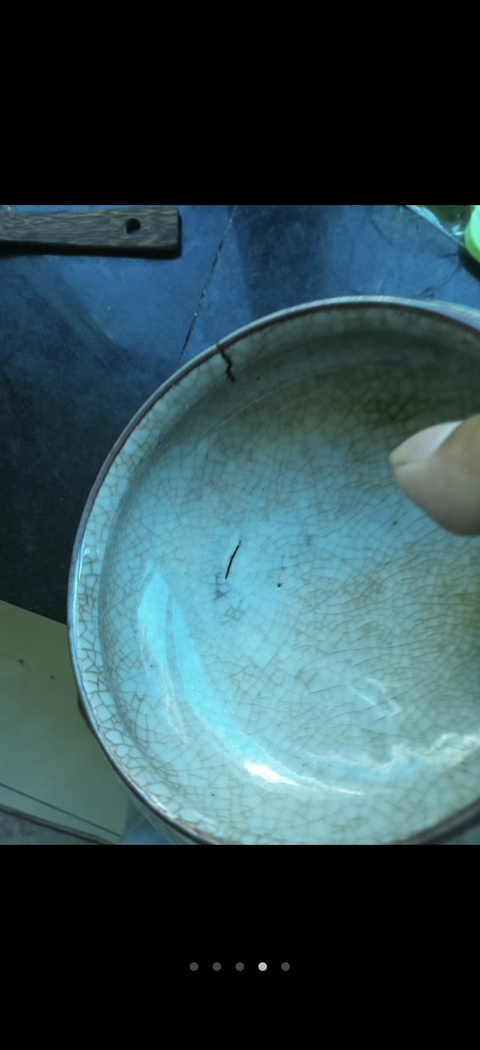 古玩陶瓷清中晚期哥釉文房水盂真品鑒賞圖