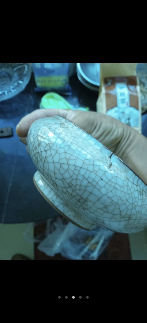 古玩陶瓷清中晚期哥釉文房水盂真品鑒賞圖