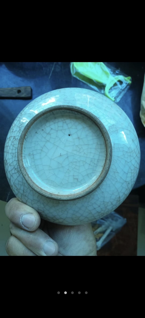 古玩陶瓷清中晚期哥釉文房水盂真品鑒賞圖