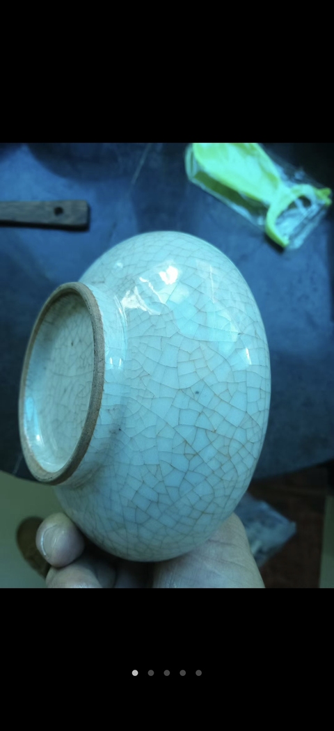 古玩陶瓷清中晚期哥釉文房水盂真品鑒賞圖