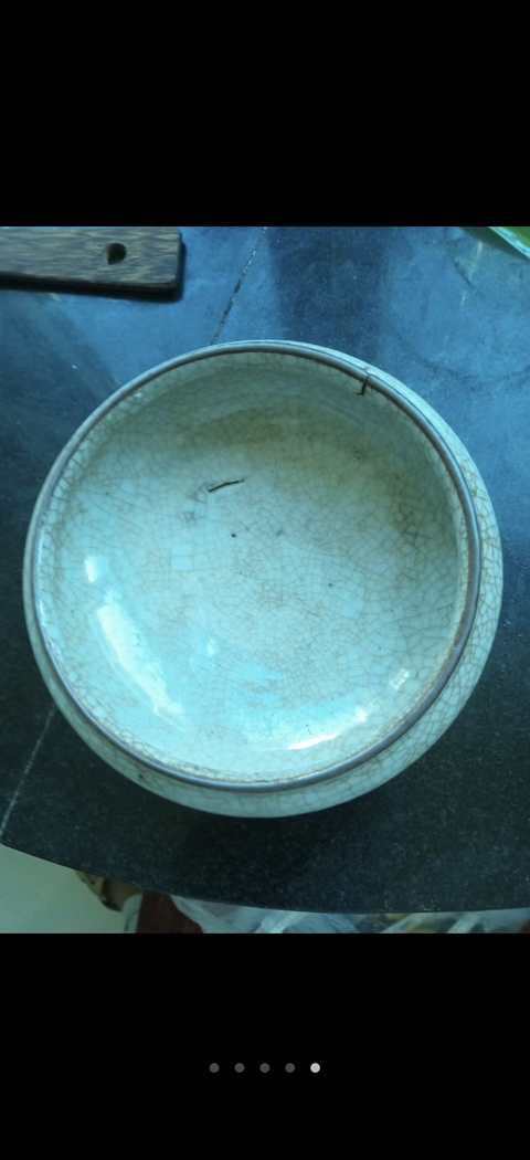 古玩陶瓷清中晚期哥釉文房水盂真品鑒賞圖