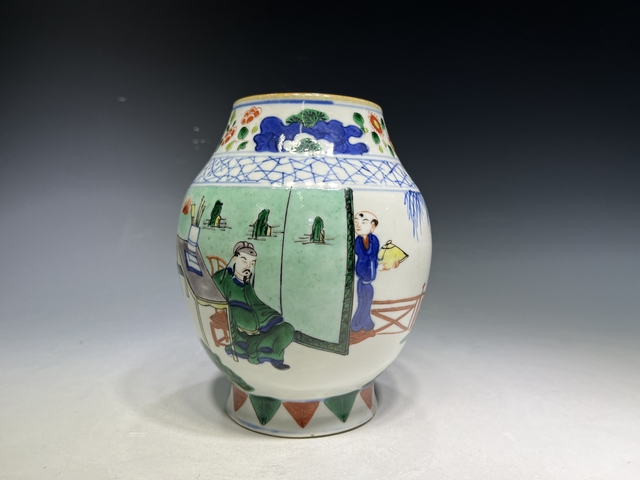 古玩陶瓷青花五彩人物故事紋橄欖尊真品鑒賞圖