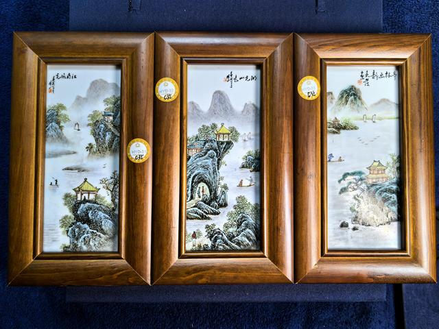 古玩陶瓷山水紋瓷板畫真品鑒賞圖