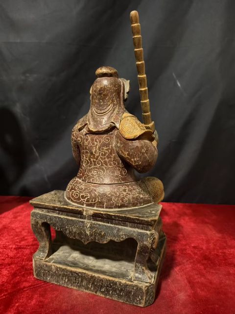 古玩雜項武財神木雕像真品鑒賞圖