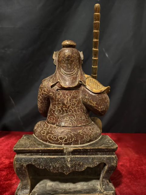 古玩雜項武財神木雕像真品鑒賞圖