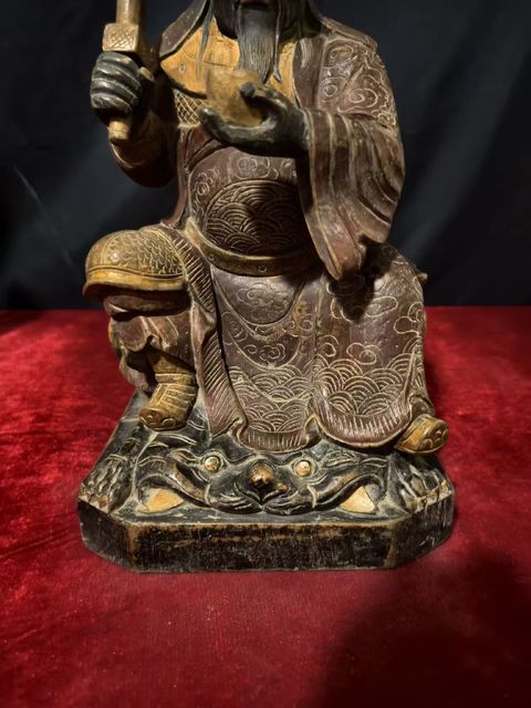 古玩雜項武財神木雕像真品鑒賞圖