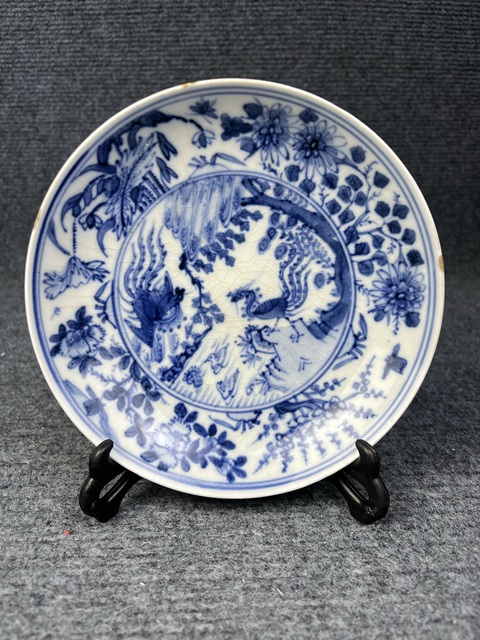 古玩陶瓷鳳紋青花盤真品鑒賞圖