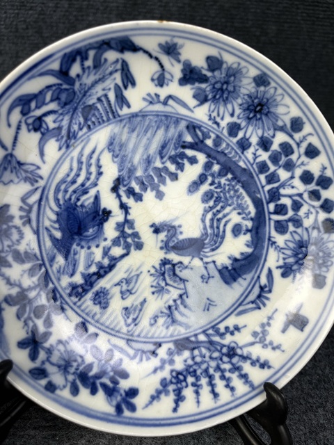 古玩陶瓷鳳紋青花盤真品鑒賞圖