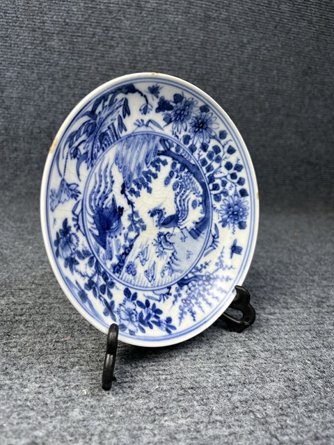 古玩陶瓷鳳紋青花盤真品鑒賞圖