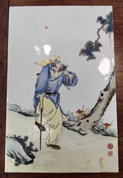 古玩陶瓷劉希任款鐵拐李瓷板畫(huà)真品鑒賞圖
