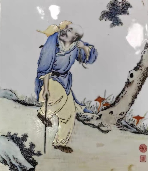 古玩陶瓷劉希任款鐵拐李瓷板畫(huà)真品鑒賞圖