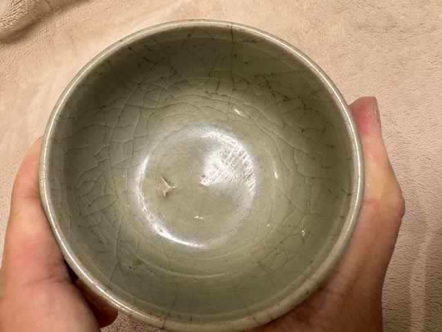 古玩陶瓷元代龍泉窯青釉臥足杯真品鑒賞圖