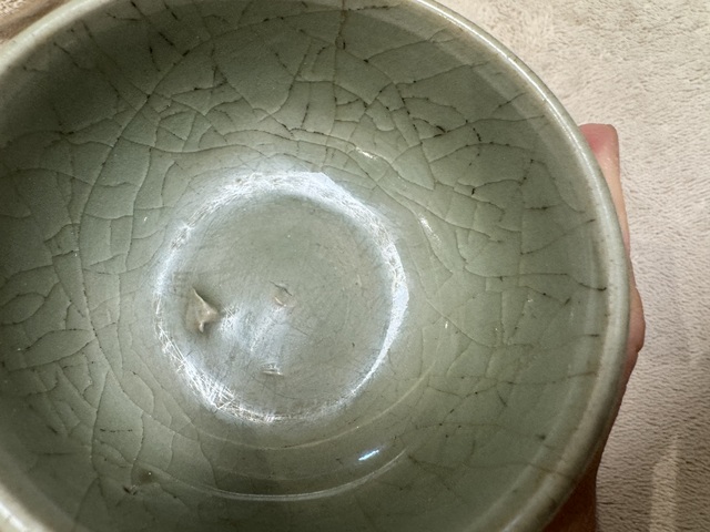 古玩陶瓷元代龍泉窯青釉臥足杯真品鑒賞圖
