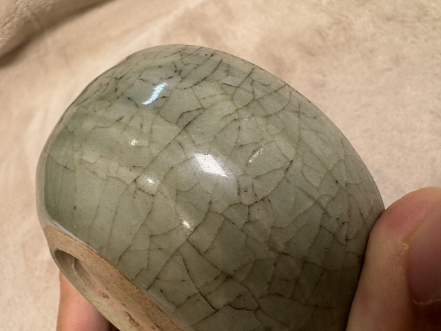 古玩陶瓷元代龍泉窯青釉臥足杯真品鑒賞圖