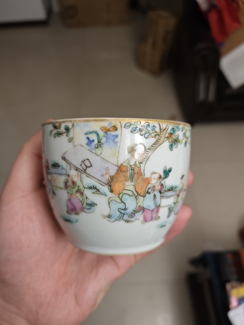 古玩陶瓷粉彩仕女嬰戲圖蓋缸真品鑒賞圖