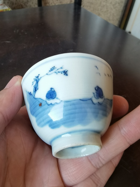 古玩陶瓷青花人物故事杯真品鑒賞圖