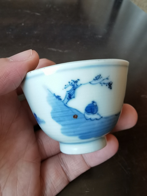 古玩陶瓷青花人物故事杯真品鑒賞圖