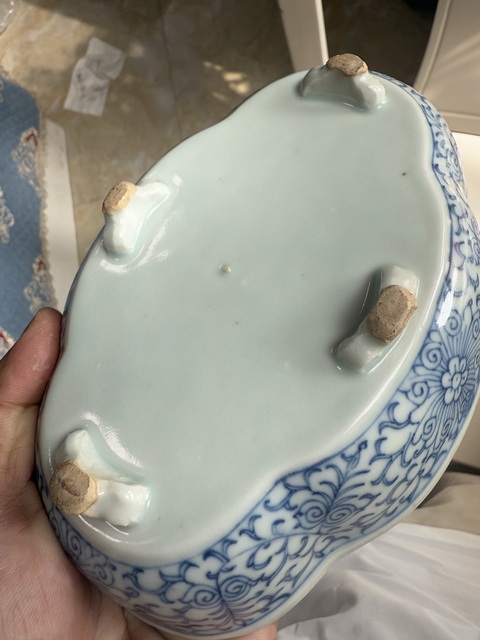 古玩陶瓷青花淡描花卉紋水仙盆真品鑒賞圖