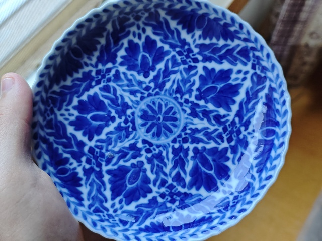 古玩陶瓷青花花卉紋杯碟一套真品鑒賞圖