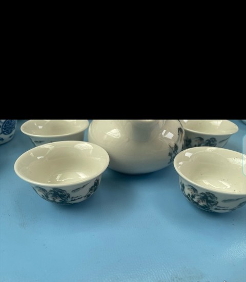 古玩陶瓷彩繪山水紋茶具真品鑒賞圖