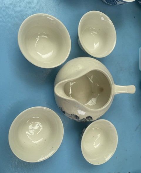 古玩陶瓷彩繪山水紋茶具真品鑒賞圖