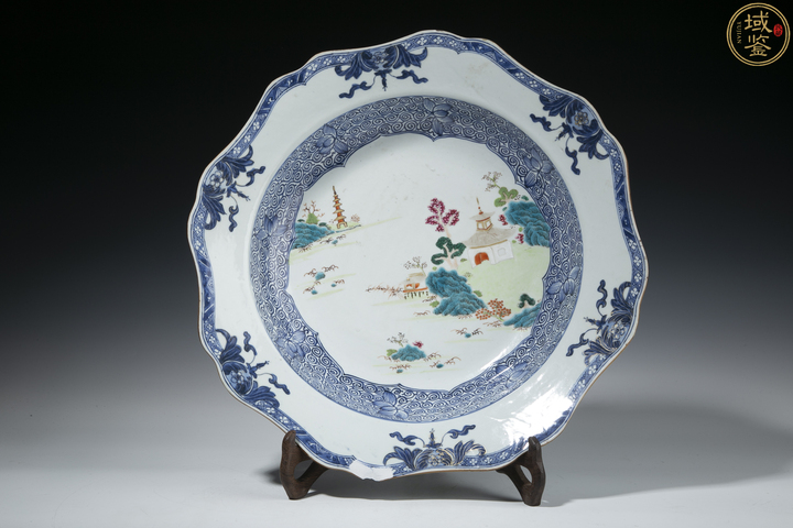 古玩陶瓷乾隆青花粉彩花口大盤(pán)真品鑒賞圖