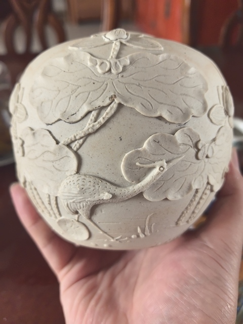 古玩陶瓷素胎生瓷貼塑一路連科罐真品鑒賞圖