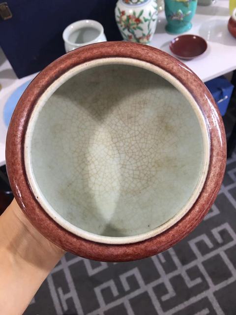 古玩陶瓷郎紅釉水洗真品鑒賞圖
