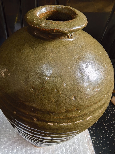 古玩陶瓷青釉弦紋瓶真品鑒賞圖