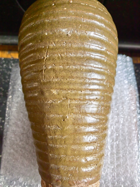 古玩陶瓷青釉弦紋瓶真品鑒賞圖