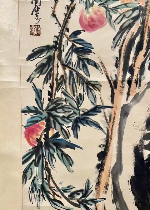 古玩字畫曹簡樓壽桃軸真品鑒賞圖