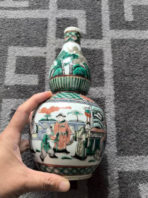 古玩陶瓷五彩人物故事紋葫蘆瓶真品鑒賞圖